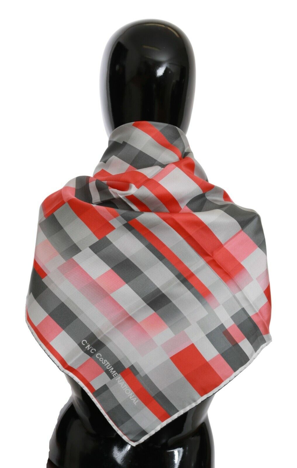 Costume National Gray Red Silk Shawl Foulard Wrap Women's Scarf