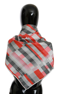 Costume National Gray Red Silk Shawl Foulard Wrap Women's Scarf