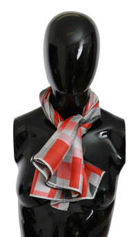 Costume National Gray Red Silk Shawl Foulard Wrap Women's Scarf