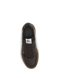 Burberry Men Terrace Check Leather And Suede Sneakers