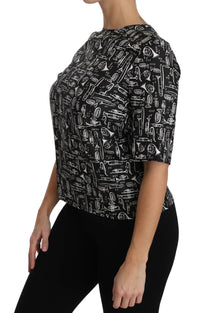 Dolce & Gabbana Black Musical Instruments Print Silk Women's Blouse