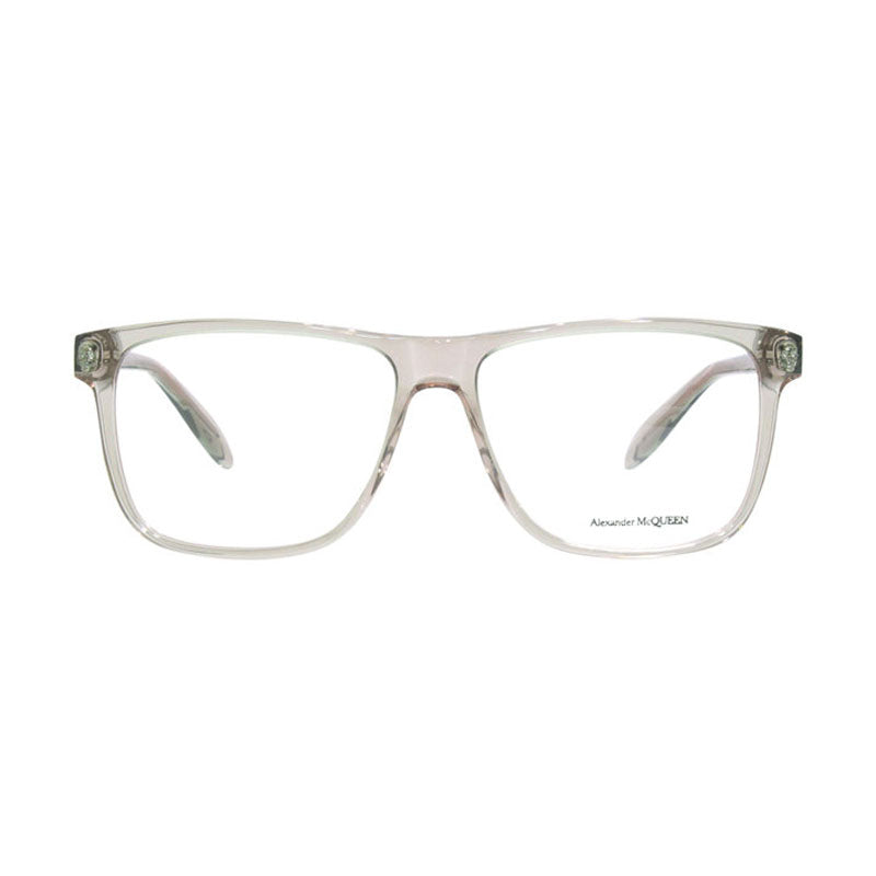 Alexander McQueen Eyeglasses Square Full Rim, Transparent Brown Frame and Clear Demo Lens Lens AM0247O002
