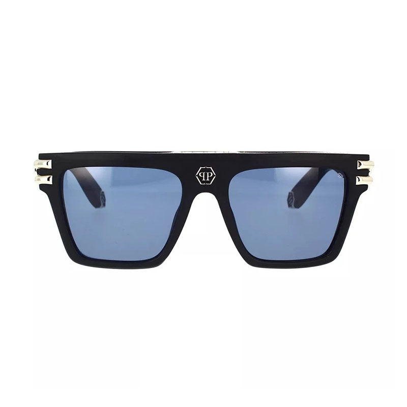 Philipp Plein Sunglasses Square Full Rim, Black Frame and Blue Lens SPP108V0703