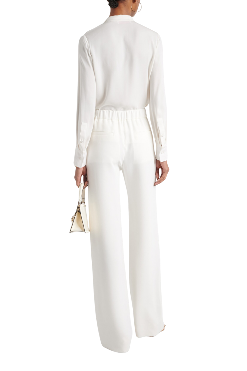 Valentino Garavani Valentino Elastic Waist Silk Wide-Leg Pants In Ivory