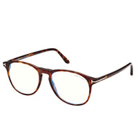 Tom Ford Eyeglasses Round Full Rim, Light Havana Frame and Clear Demo Lenses Lens FT5805-B/V054