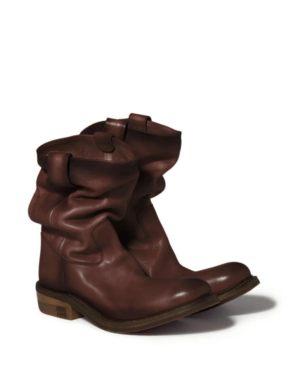 MIUMIU Foule Aged Look Leather Booties Women