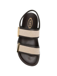 Tod's Women Double-Strap Fabric Sandals With Leather Detailing