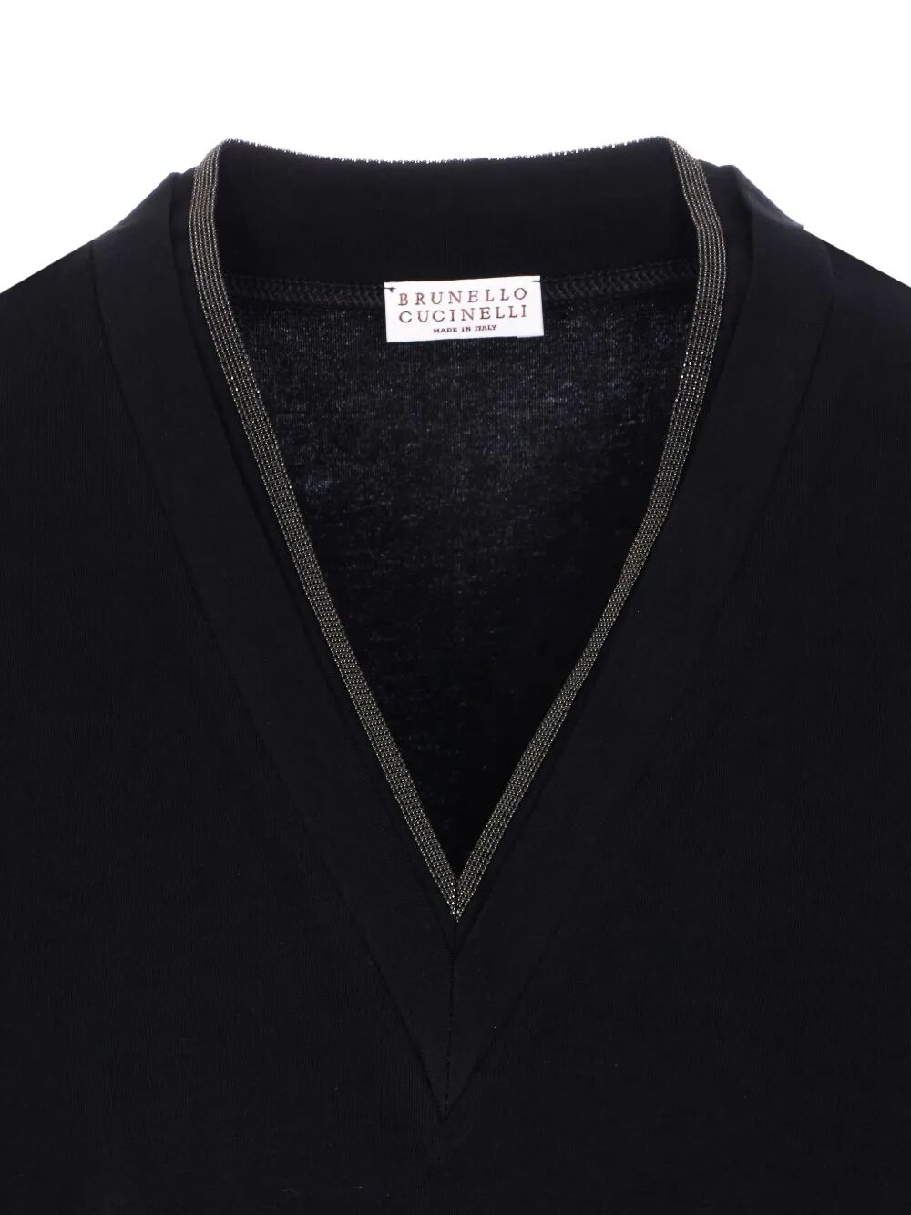 BRUNELLO CUCINELLI Brunello Cucinelli Women Monili Trim V-Neck Cotton T-Shirt