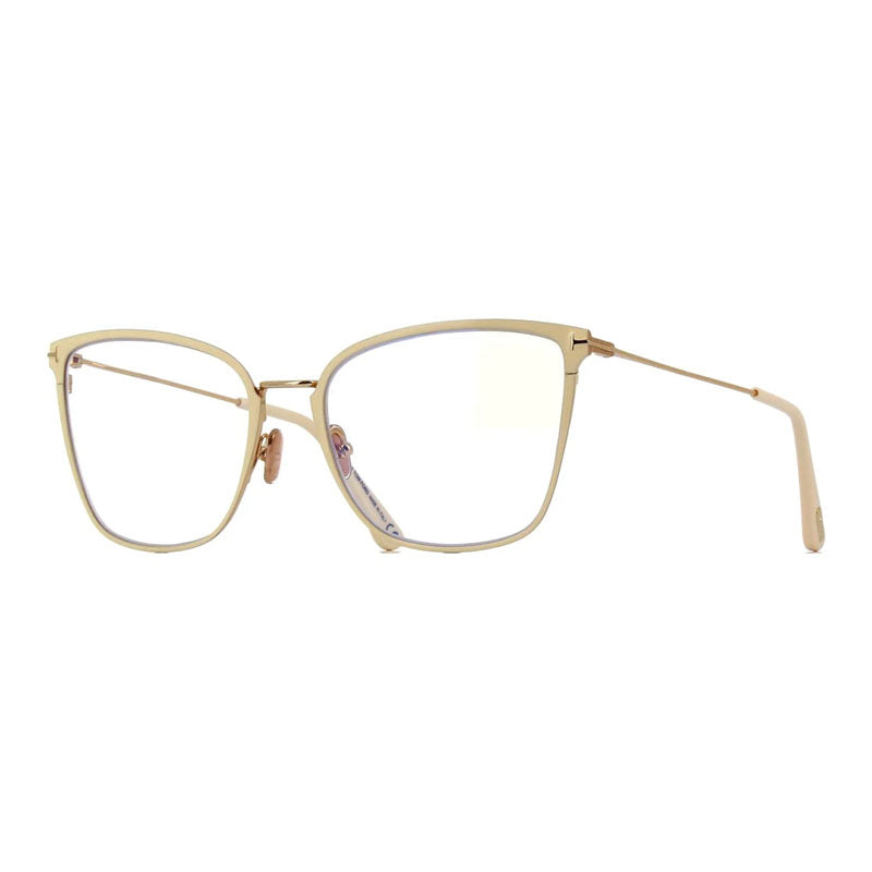 Tom Ford Eyeglasses Butterfly Full Rim, Ivory Frame and Clear Blue Light Block Lens FT5839-B025