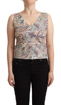 John Galliano Multicolor Cotton Sleeveless V-neck Tank Women's Top
