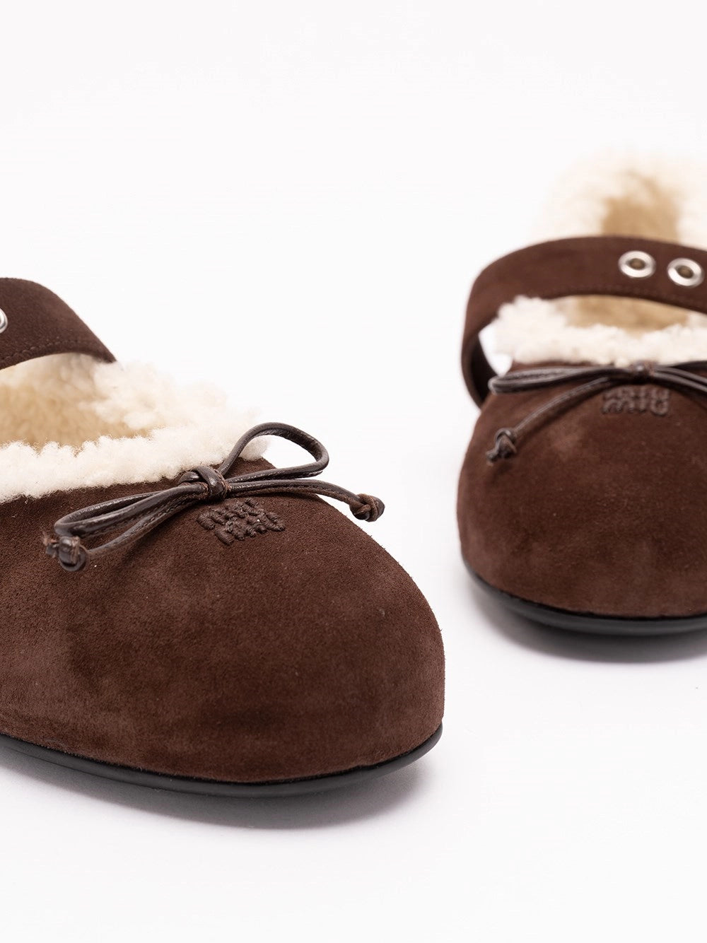 Miu Miu Women Suede And Shearling Ballerinas
