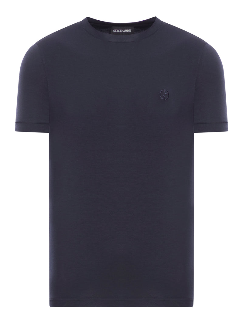 Giorgio Armani Men Crewneck Short Sleeved Sweater In Stretch Viscose Jersey