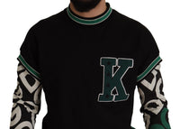 Dolce & Gabbana Black Green Cotton KING Star Crewneck Pullover Men's Sweater