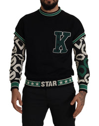 Dolce & Gabbana Black Green Cotton KING Star Crewneck Pullover Men's Sweater