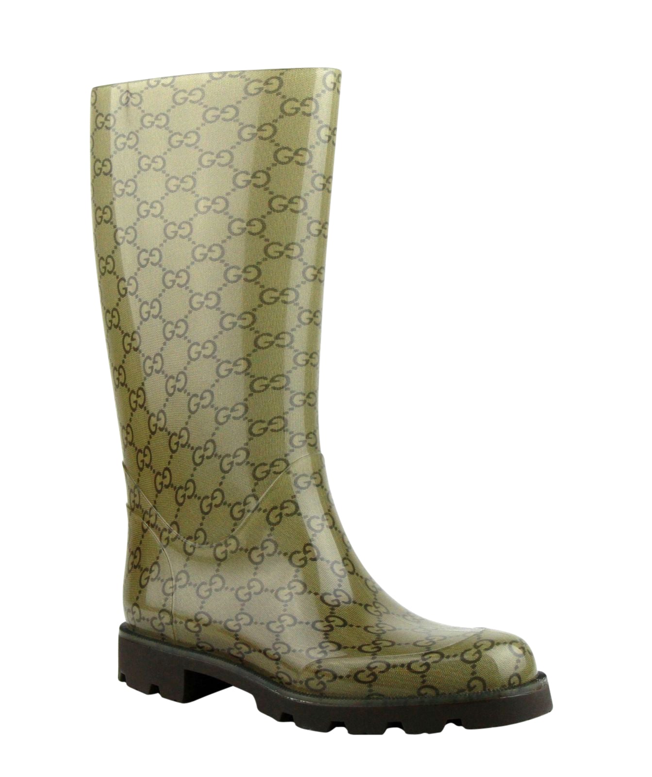 Gucci Women's Guccissima Pattern Light Brown Rubber Rain Boots 5.5 Light Brown