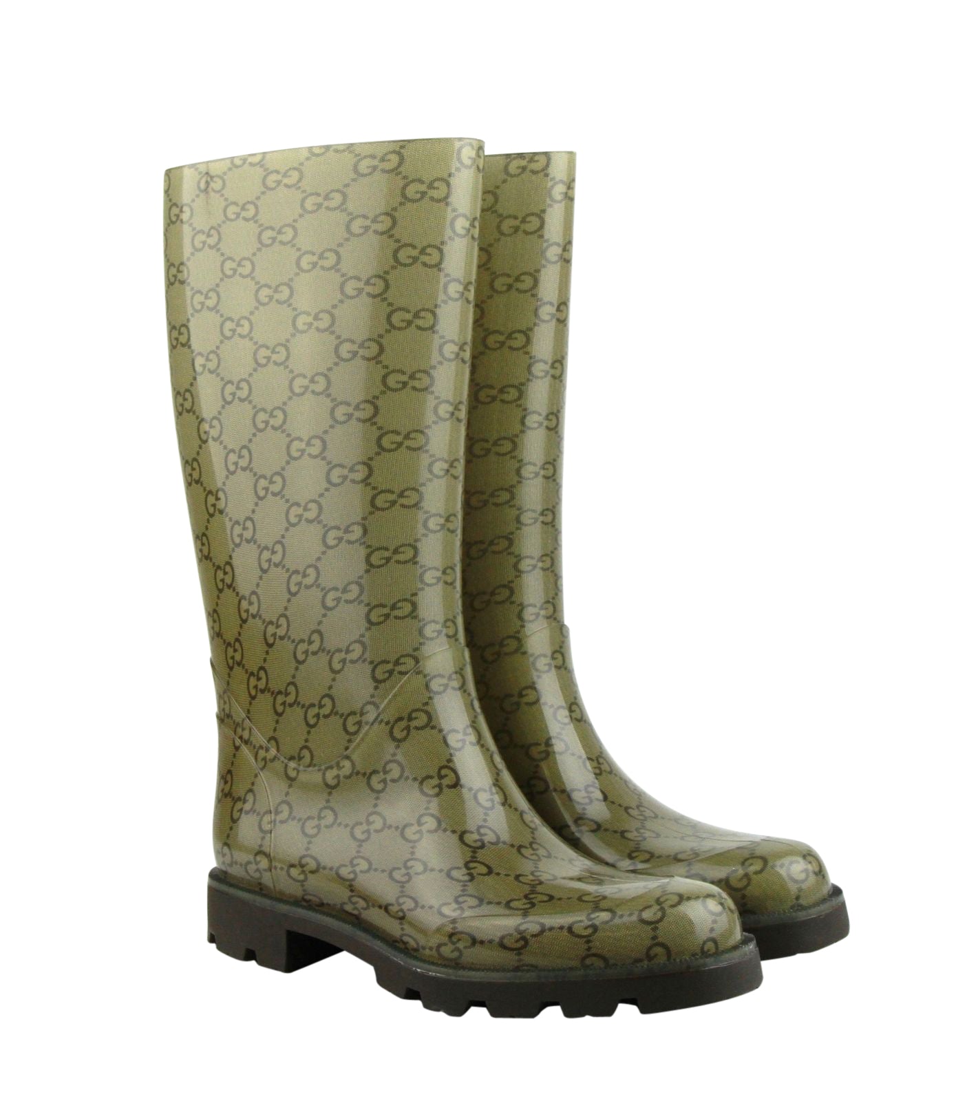 Gucci Women's Guccissima Pattern Light Brown Rubber Rain Boots