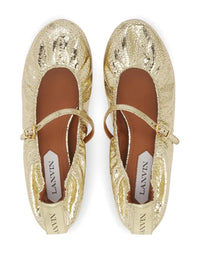 Lanvin Logo-Tag Cracked Ballerinas in Gold