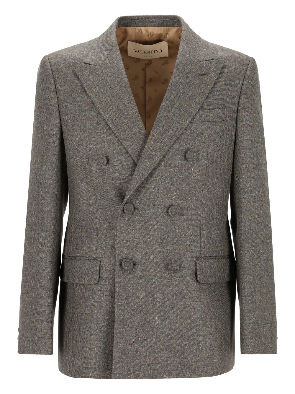 Valentino Garavani Valentino Garavani Men Double-Breasted Wool And Linen Blazer