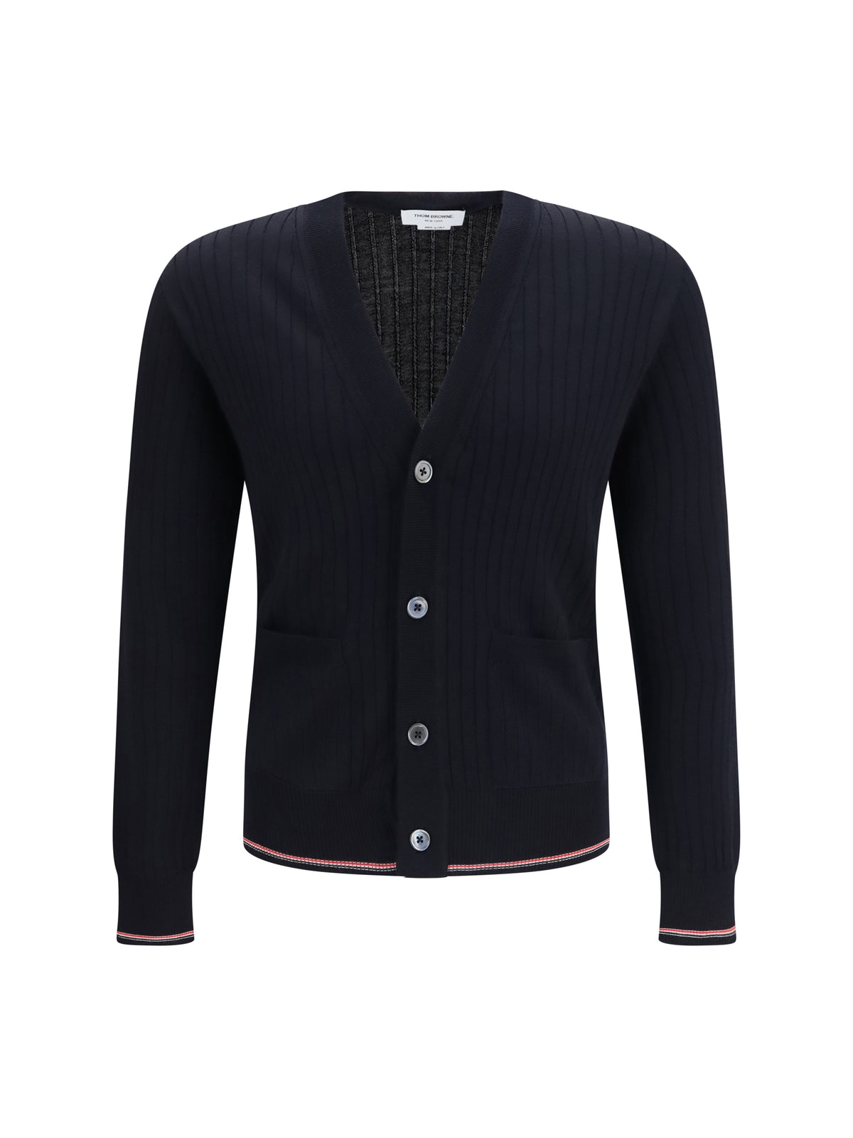 Thom Browne Men Ribbed Merino Wool Cardigan