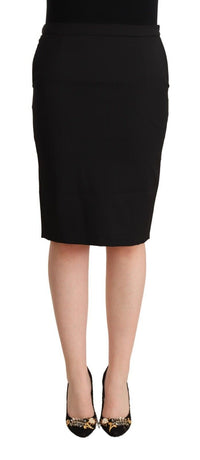GF Ferre Black Pencil Knee Length Straight Women's Skirt