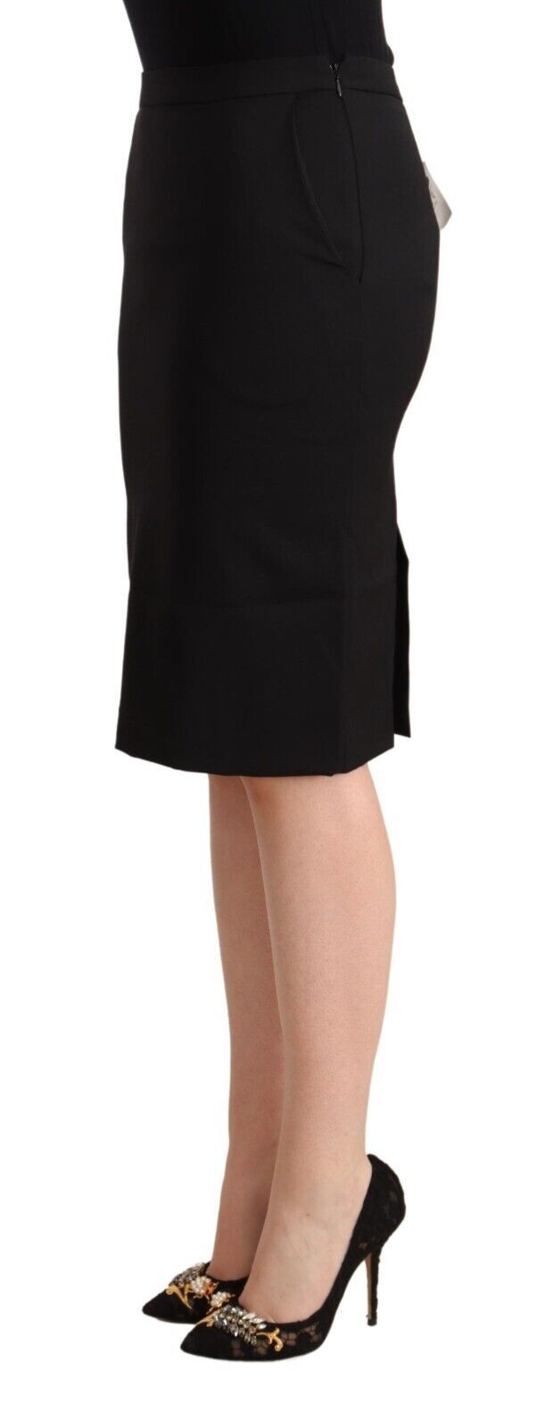 GF Ferre Black Pencil Knee Length Straight Women's Skirt