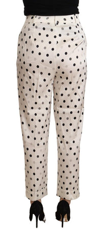 Ermanno Scervino White Polka Dotted High Waist Tapered Women's Pants