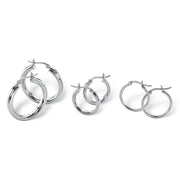PalmBeach Jewelry Sterling Silver 3 pair set Hoop Earrings (18mm) (19.5mm) (28mm)