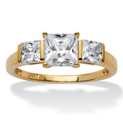PalmBeach Jewelry 10K Yellow Gold Princess Cut Cubic Zirconia 3-Stone Bridal Ring Sizes 5-10