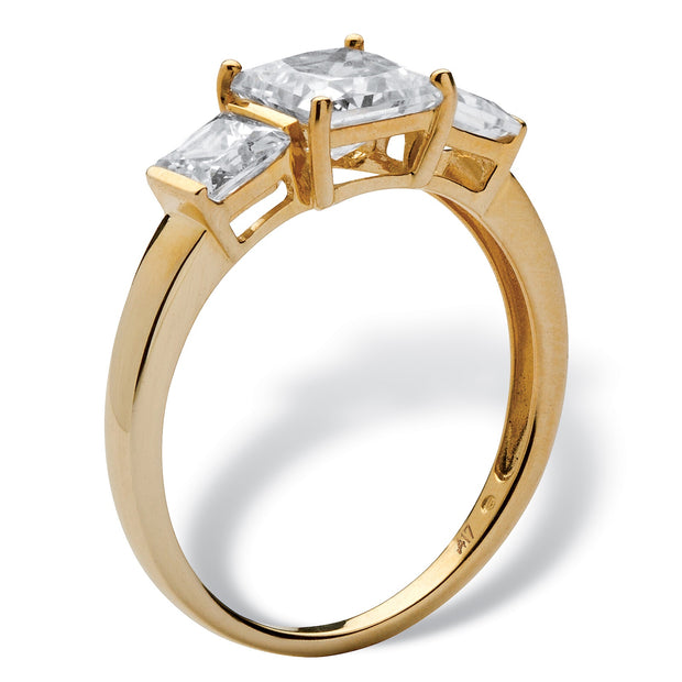 PalmBeach Jewelry 10K Yellow Gold Princess Cut Cubic Zirconia 3-Stone Bridal Ring Sizes 5-10