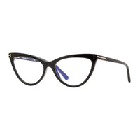 Tom Ford Eyeglasses Cat Eye Full Rim, Shiny Black Frame and Clear Blue Light Block with Magnetic Clip-On Smoke Gradient Lens FT5896-B001