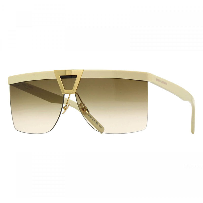 Saint Laurent Saint Laurent Sunglasses Shield Semi Rim, Ivory Frame and Brown Lens SL537PALACE002