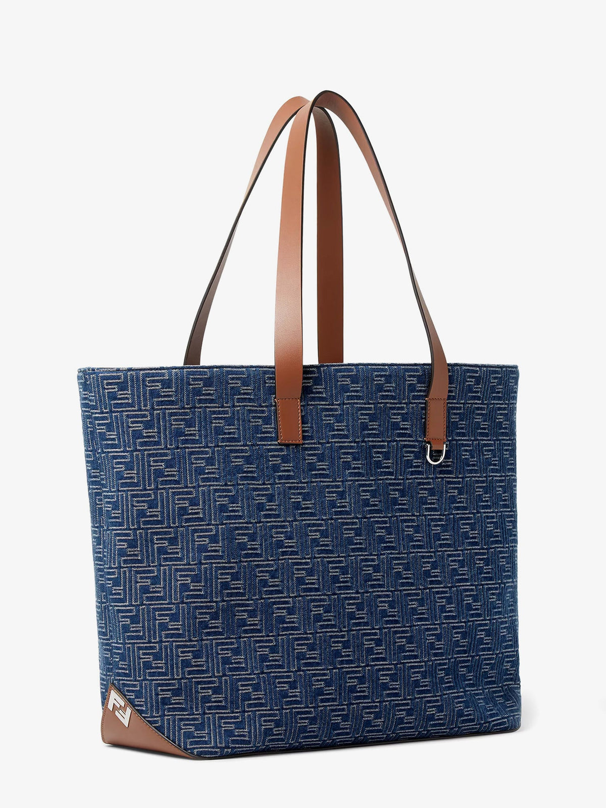 Fendi Men Ff Jacquard Tote Bag With Denim Effect