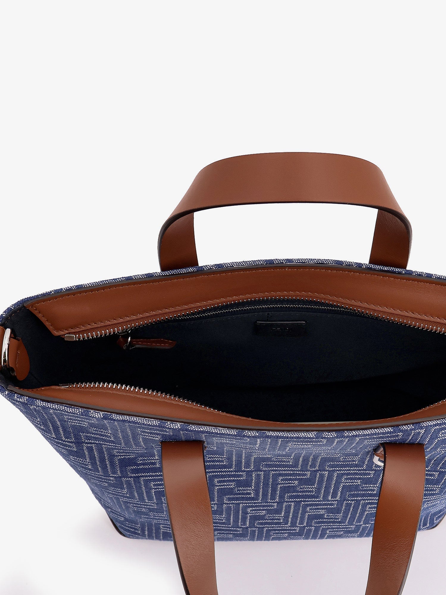 Fendi Men Ff Jacquard Fabric And Leather Shopping Bag