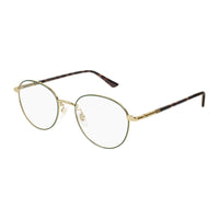 Gucci Eyeglasses Round Full Rim, Green/Gold Frame and Clear Demo Lenses Lens GG0392O004