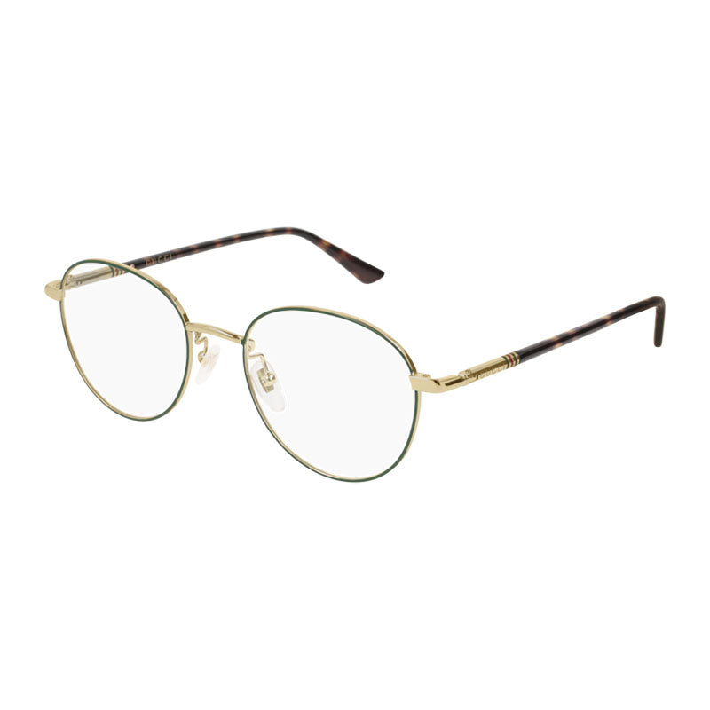 Gucci Eyeglasses Round Full Rim, Green/Gold Frame and Clear Demo Lenses Lens GG0392O004