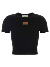 FENDI Fendi Women Lea Ribbed Logo-Patch T-Shirt