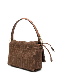 Fendi Women Mamma Baguette Medium Sellier Brown Raffia-Effect Woven Bag With Ff Embroidery