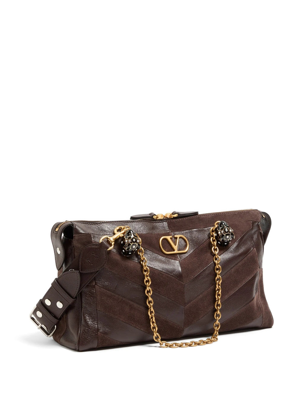 VALENTINO GARAVANI Valentino Garavani Women Panthea Medium Shoulder Bag In Suede And Nappa Leather With Chevron Motif
