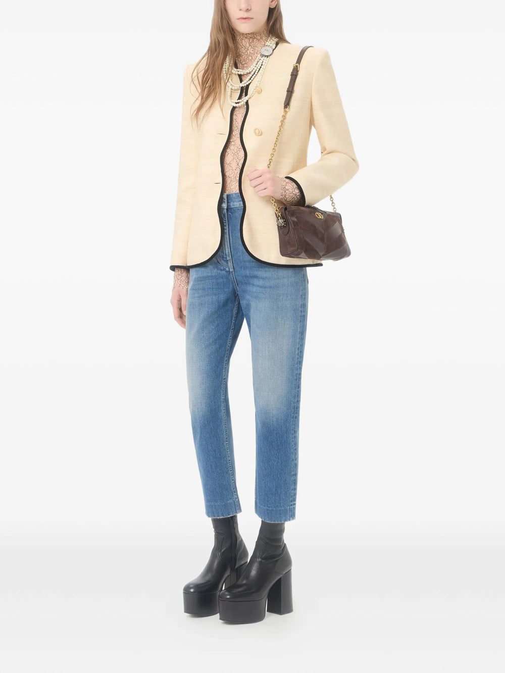 Valentino Garavani Women Borsa Piccola A Spalla Panthea In Suede E Nappa Motivo Chevron