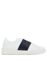 Valentino Garavani Men Open Leather Sneakers With Contrast Band And Stud Details