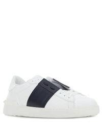 Valentino Garavani Men Open Leather Sneakers With Contrast Band And Stud Details