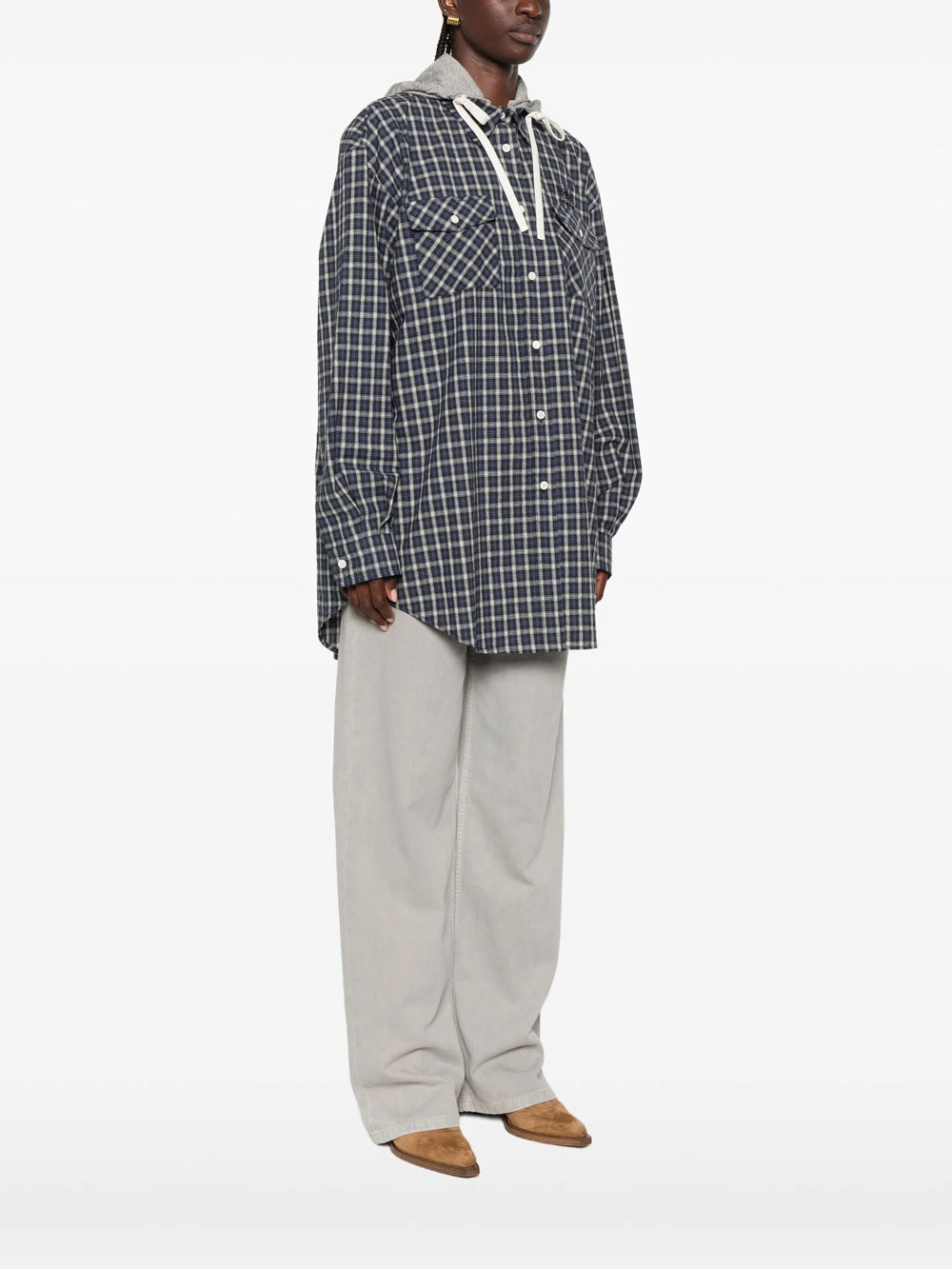 Miu Miu Women Check-Pattern Hooded Shirt