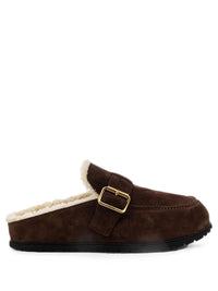 PRADA Suede Slippers With Buckle And Sheepskin Lining Women
