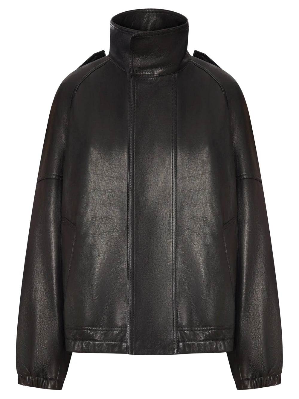 SAINT LAURENT PARIS High-Neck Oversized Leather Jacket Women