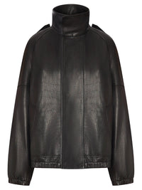 SAINT LAURENT PARIS High-Neck Oversized Leather Jacket Women
