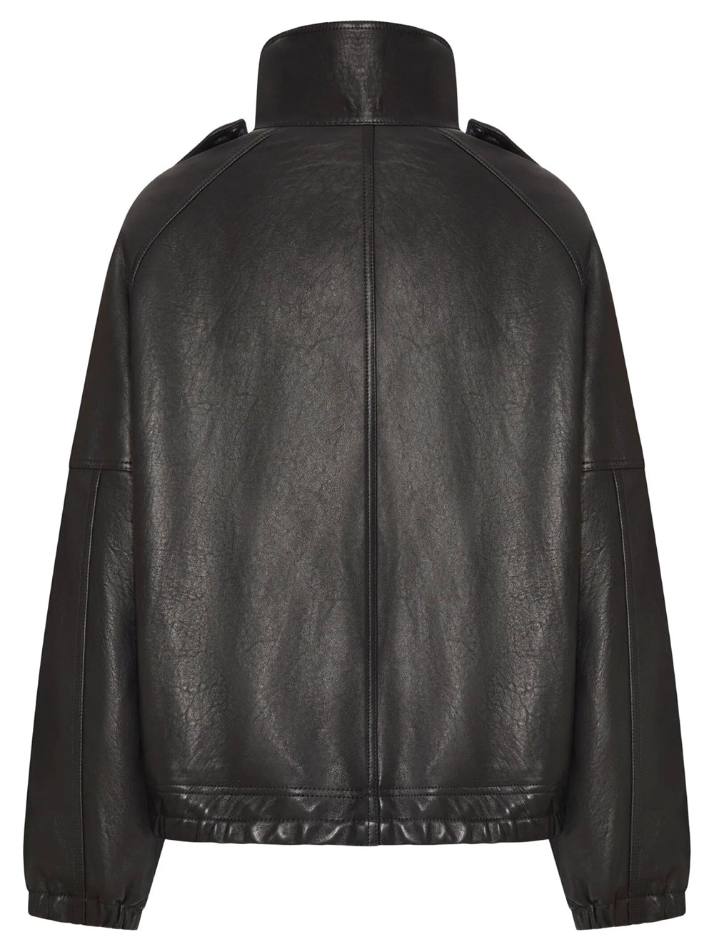 SAINT LAURENT PARIS High-Neck Oversized Leather Jacket Women