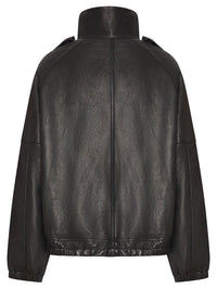 SAINT LAURENT PARIS High-Neck Oversized Leather Jacket Women