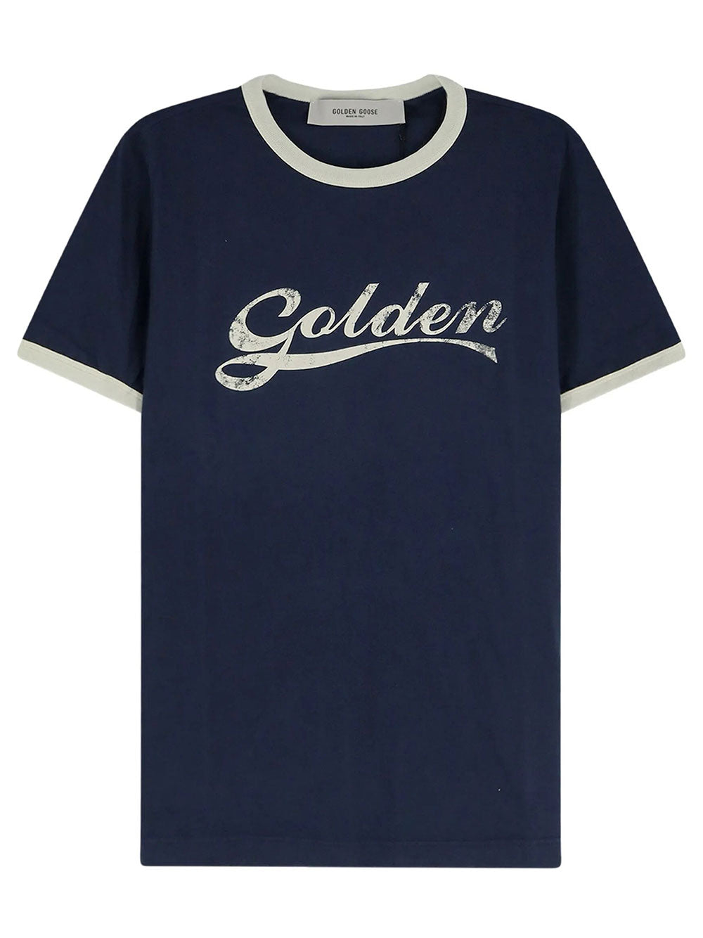 GOLDEN GOOSE T-Shirt In Cotone Blu Con Stampa Golden Women