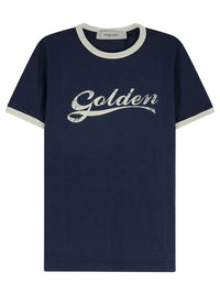 GOLDEN GOOSE T-Shirt In Cotone Blu Con Stampa Golden Women