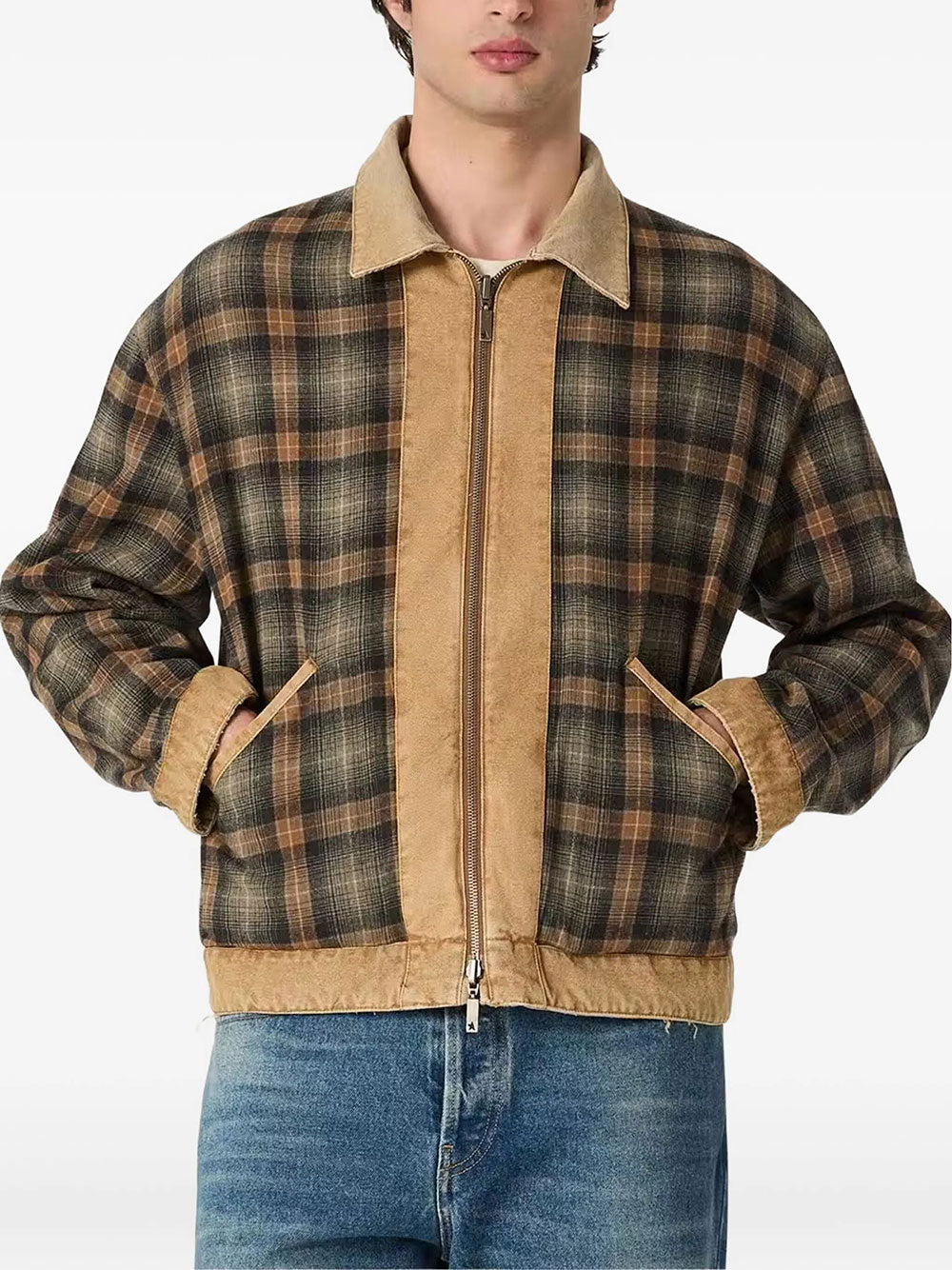 Golden Goose Men Giacca Reversibile Unisex In Cotone Beige Con Motivo Check